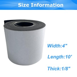Adhesive Rubber Strips 1/8 (.125)" Thick X 4" Wide X 10'Long, Solid Rubber Strip with Adhesive for DIY Gaskets Crafts Pads Sealing Abrasion Supports Flooring Protection Warehouse