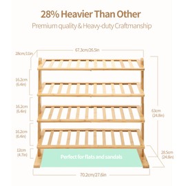 Varhomax Bamboo Shoe Rack Organizer for Closet and Entryway, 4 Tier Thick Wooden Free Standing Shoe Shelf for Small Spaces, Sturdy & Versatile for Bedroom, Bathroom, Garage (4-Tier Bamboo)