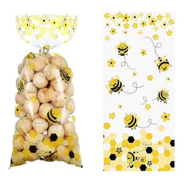 Macute 50pcs Bee Yellow Cellophane Treat Bags Ladybug or Bee