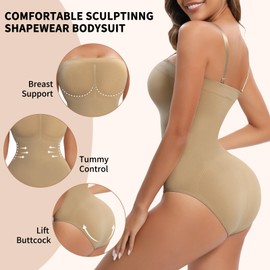 Lenashape - Body sin tirantes para mujer, diseño triangular con control de abdomen, sin costuras para esculpir el cuerpo, Beige, XL