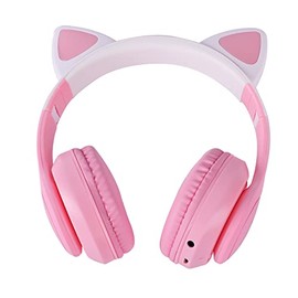 Auriculares Bluetooth para niños con luz LED, inalámbrico/con cable y micrófono integrado para escuela/viajes (rosa)
