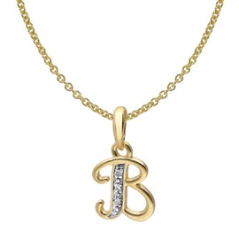 trendor 41520-B Letter Pendant B Gold 333/8K with Gold-Plated Silver Chain Fashion Jewellery Made of Real Gold for Women Great Gift Idea, 45 cm, Yellow Gold, Diamond