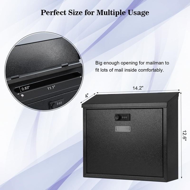 xydled Mail Boxes with Combination Lock,Locking Mailbox Wall Mounted,Security Metal