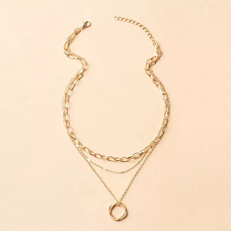 Deluxe Collar Multi Capa 3 Cadenas Dije Aro Regalo Febrero