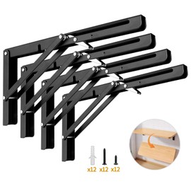 Yarssihha 12 Inch Folding Shelf Bracket, 4 Pack Heavy Duty Wall Mounted Foldable Brackets, Space-Saving Metal Collapsible Shelf Brackets, Max Load:180lbs