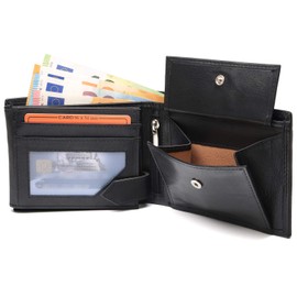 Fa.Volmer ® Stabile Schwarze Herren Geldbörse echt Leder Querformat mit RFID Schutz #First-Class