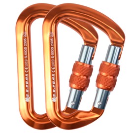 SEPEAK UIAA 30kN Locking Climbing Carabiner, Professional Heavy Duty Screwgate Clip for Outdoor Climbing, Mountaineering, Rappelling, Camping, Hiking, Swing,Keyring Large D Ring Hook/6744lb,2pc,Orange