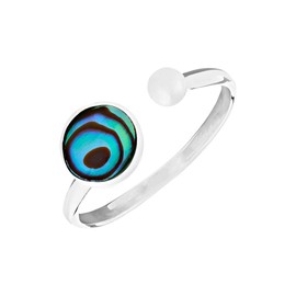 81stgeneration Women's 925 Sterling Silver Round Abalone Shell Open Stackable Ring, Sterling Silver, Abalone Abalone Oreja marina