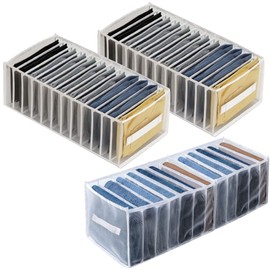 GOYADA Pack of 3 Wardrobe Organiser, 12 Compartments Foldable Storage Box Made of Thickened Nylon, Wardrobe Organiser Mesh with Handle for T-Shirts, Jeans, Shirts, Sweaters