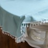 GOEXCPL Round Cotton and Linen Tablecloth with Fringes, Blue-Green Diameter