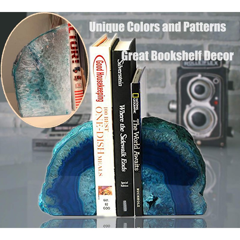 AMOYSTONE Agate Geode Bookends Heavy Duty Stone Book Ends Decorative