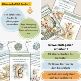 60 Explorer Cards Outdoor Search Game Children 2 Categories Nature & Playground Search and Find Treasure Hunt and Adventure Educational Game & Gift for Girls and Boys Games from 4.5, 6, 7, 8 Years