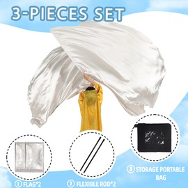 Baisdan 55 x 75 Inch Worship Flags with Flex Rod + Carry Bag Satin Half Round Angel Wings Praise Worship Flags for Dance Church (Silver)