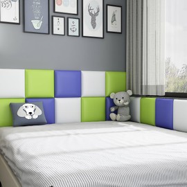 PINJIE Wall Padding for Kids with Autism, 11.8” X 11.8” Peel and Stick Headboard Upholstered Wall Panels, Nursery Decor Wall Padded, 3D Wall Stickers for Bedroom, Playroom (Black, 4)