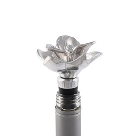 Arthur Court Magnolia Wine Bottle Stopper, Keep Wine Fresh, Spring Magnolia Bottle Stopper, Fits Standard Bottles, Metal, Rubber Seal, Silver - Magnolia Lover