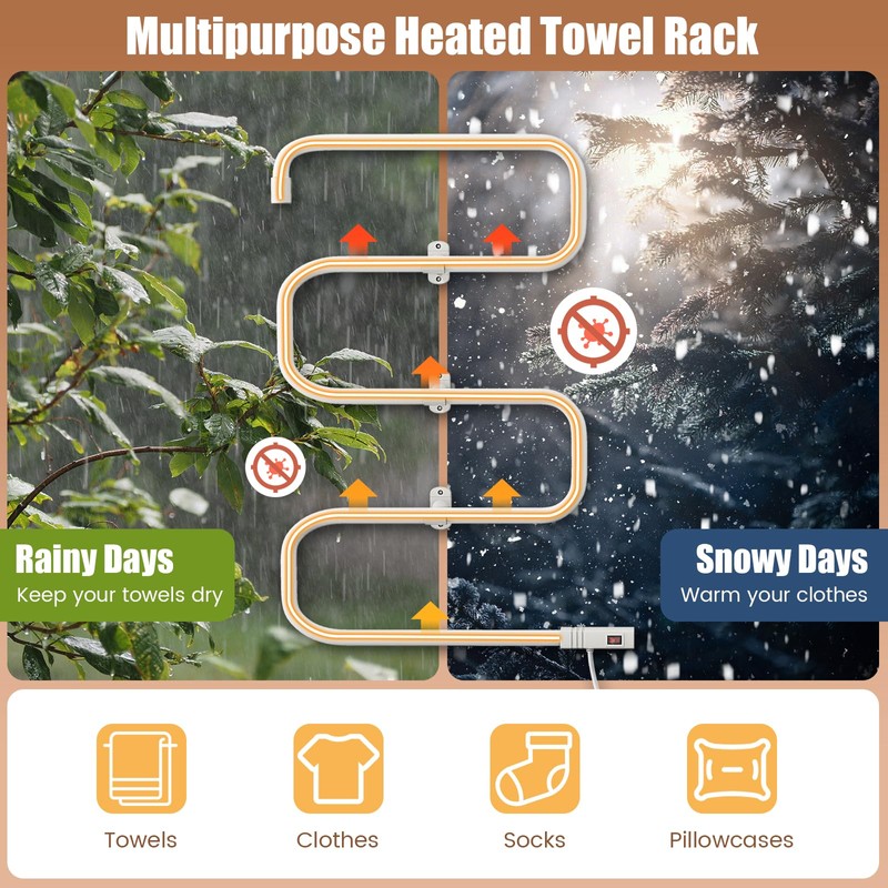 COSTWAY Heated Towel Warmer, Freestanding & Wall-Mounted 5-Bar Drying Rack