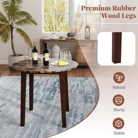 Giantex 35” Round Dining Table - Kitchen Table with Rubber Wood Legs, Marble-Textured Veneer Tabletop, Leisure Table for 2 to 4 Person, Dinette Table for Living Room, Breakfast Table (Brown)