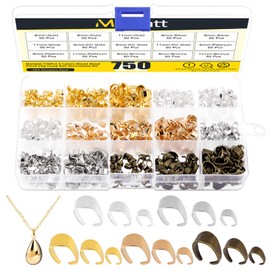 Mardatt 750Pcs 5 Colors Mixed Metal Pinch Clip Clasp Bail Assortment Kit, 6mm/8mm/11mm Snap Bail Hook Pendant Clasps Connectors Claw Bail Pinch Clips for DIY Necklace Jewelry Findings