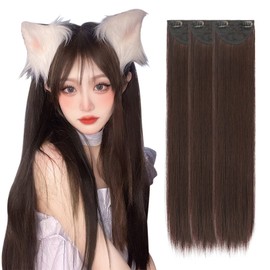 FESHFEN 3-piece Set Long Straight Hair Extensions One-touch Point Wigs Extensions Wigs Half Wigs Extensions Hair Extensions Daily Fashion Heat Resistant Clip Included 23.6 inches (60 cm) Brown