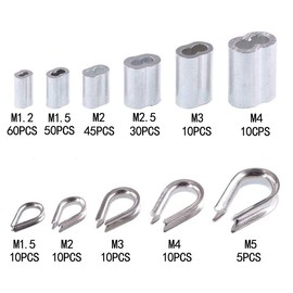 JZK 250pcs M1.5 M2 M3 M4 M5 Wire Rope Thimble Combo and 1.2mm 1.5mm 2mm 2.5mm 3mm 4mm Crimping Loop Sleeves Assortment Kit for Mounting Wire Rope Thimbles