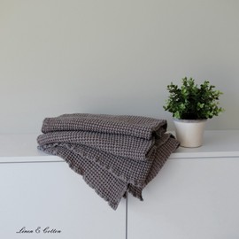 Linen & Cotton Ezra Premium Quality Waffle Towel Sauna Towel Beach Towel Bath Towels Shower Towels Guest Towels 48% Linen 52% Cotton - 50 x 70 cm (Taupe)