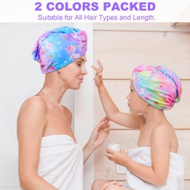 Beinou Microfibre Hair Towel, Pack of 2 Turban Towel with Button, Hair Turban Quick-Drying Towel, Long Hair for Women and Children