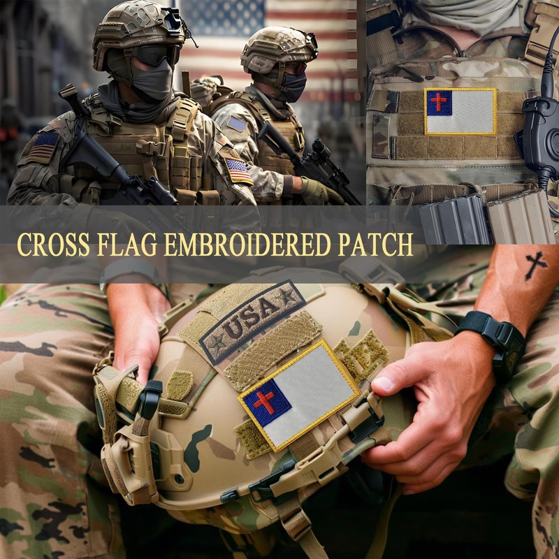 2PCS Cross Flag Patches Embroidered Morale Patch Hook and Loop