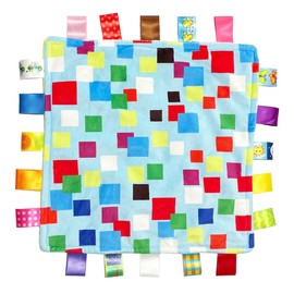 1 PC Soft Baby Tag Blanket,10.4x10.4INCH Cute Taggy Security Blanket, Colorful Label Blanket Gift for Baby(Colorful Squares)