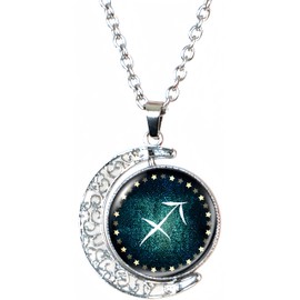 DEQIYIJI Birthday Gifts For Women Men Zodiac Sign Moon Pendant Necklace Jewelry Astrology 12 Constellation Horoscope Stuff Sagittarius