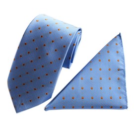 Secdtie - Corbata y bolsillo para hombre, diseño de lunares, Azul cielo naranja, Talla única