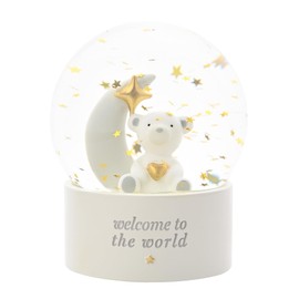 Bambino By Juliana 'Welcome To The World' Teddy & Moon Water Globe - White. Gifting to Celebrate Newborn Children, Family & Love - Present for New Born, Baby Shower & Christening.
