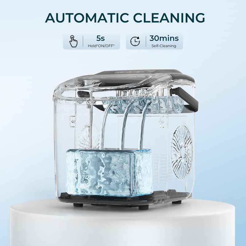 EUHOMY Countertop Ice Maker Machine with Handle, 26.4lbs Per Day,