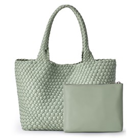 JOTOFIT Woven Tote Bag for Women, Fashion Top Handle Shoulder Bag Soft Vegan Leather Large Woven Purse Handbag