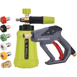 M MINGLE High Pressure Washer Gun Snow Foam Lance, 4000 PSI Cannon Foam Blaster Power Washer with 1/4" Quick Connector, Car Wash Foam Cannon Kit with 5 Pressure Washer Nozzle Tips, 1 Liter