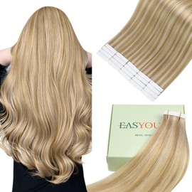 Easyouth Blonde Highlight Tape in Extensions Human Hair Invisible Hair Extensions Tape in Real Hair Honey Blonde Mixed Light Blonde Remy Tape in Hair Extensions 20inch 20pcs 50g