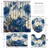 LQCOOL Blue Shower Curtain Set 4Pcs Flower Bathroom Sets with
