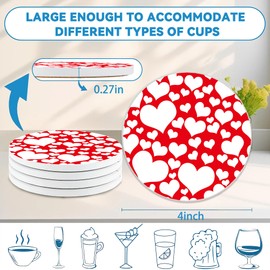 Drinks Coasters Set of 4, Red Heart Love Round 4" Cup Coasters, Absorbent Ceramic Stone Coasters with Cork Base, Cute Coasters for Table Home Décor, Ideal Gifts for Women Men