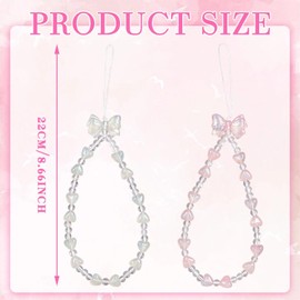 Vexilon 2 Pack Phone Charm, Crystal Heart Bow Phone Charm Strap, Aesthetic Beaded Phones Strap, Handmade Phones Accessories Chain for Wallet Handbag Camera Cell Decoration