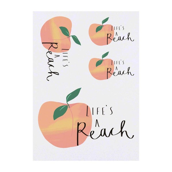 4 x 'Life's A Peach' Temporary Tattoos - Water Resistant,