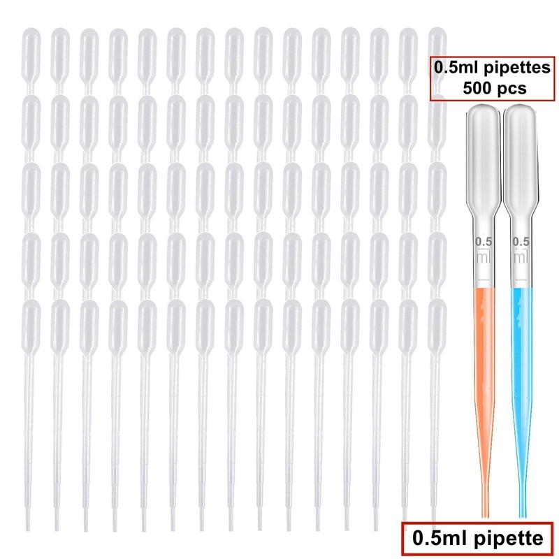 500 Pezzi 0,5ml Plastica Pipette Trasferimento,Pipette Graduate,Squeeze Trasferimento Pipette,pipette monouso,per