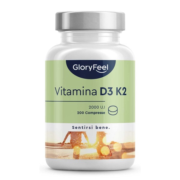Vitamin D3 K2 200 Tablets (7 Months), Vitamin D, Vitamin D3 2000 IU + 100 µg Vitamin K, Supports Bones, Teeth, Muscles, Joints & Immune System, Vit D3 and Vitamin K2 Menaquinone MK7 99%