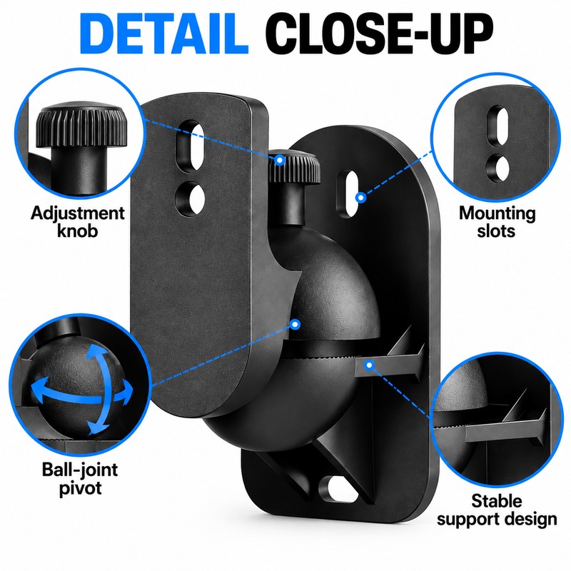 2PCS Adjustable Speaker Wall Mount Brackets with Swivel & Tilt