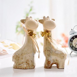 ELECNOVA Ceramic Giraffe Figurine Statue Bell Deer Home Garden Chrismas Decor Ornament Collectible-2 Sets