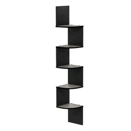Wall Mount Floating Corner Shelf, 5-Tier, French Oak Grey/Black