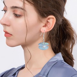 QIAOLEHUI Sweet Cute Seashell Pearl Dangle Earrings Beach Pearls Sea Shell Earrings for Women Ocean Jewelry Accessories (Blue)