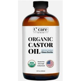 Castor Oil 100% Pure Organic Cold Pressed Unrefined Glass Bottle 32 Oz