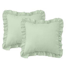 LINENOVA Ruffled Pillow Cases Set of 2 - European Size 65×65cm - Ultra Soft Microfiber 2000TC Pillowcase - Pillow Cover with Envelope Closure - Sage Green