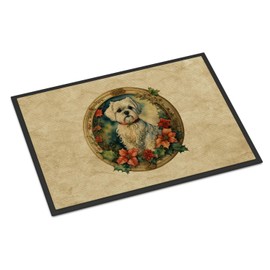 Caroline's Treasures DAC2393JMAT Maltese Christmas Flowers Doormat Front Door Mat Indoor Outdoor Rugs for Entryway, Non Slip Washable Low Pile, 24H X 36W