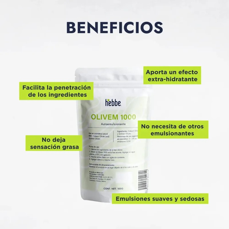 Hebbe Cosmetics Olivem 1000 Emulsionante Cosmético 100g Piel Mixta