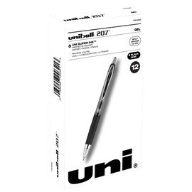 Black Retractable Gel Pens 12 Pack with Bold Points, Uni-Ball 207 Signo Click Pens are Fraud Proof and the Best Office Pens, Nursing Pens, Business Pens, School Pens, and Bible Pens